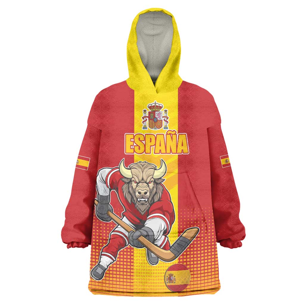 Custom Spain Field Hockey Wearable Blanket Hoodie Sporty Style with Bull Mascot