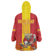 Custom Spain Field Hockey Wearable Blanket Hoodie Sporty Style with Bull Mascot
