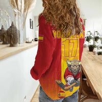 Custom Spain Field Hockey Women Casual Shirt Sporty Style with Bull Mascot