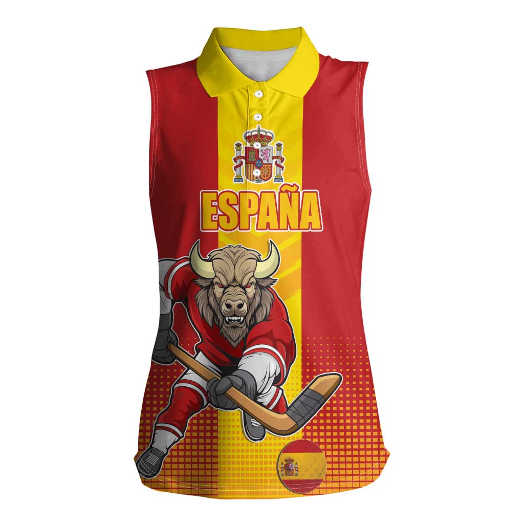 Custom Spain Field Hockey Women Sleeveless Polo Shirt Sporty Style with Bull Mascot