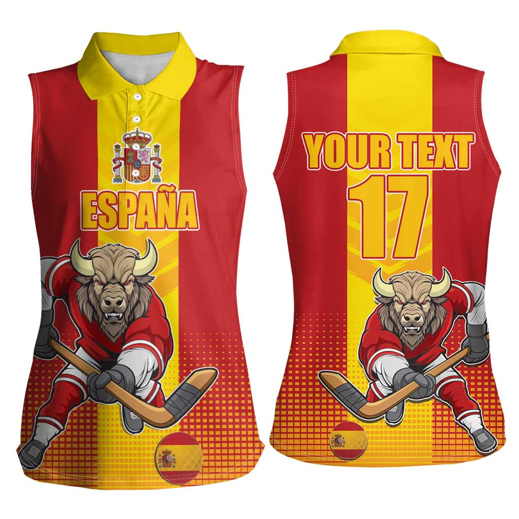 Custom Spain Field Hockey Women Sleeveless Polo Shirt Sporty Style with Bull Mascot