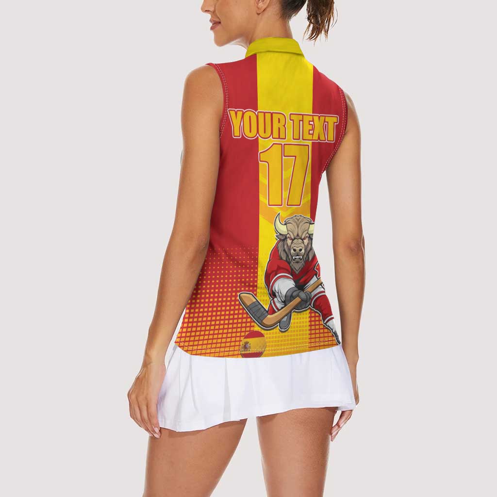 Custom Spain Field Hockey Women Sleeveless Polo Shirt Sporty Style with Bull Mascot
