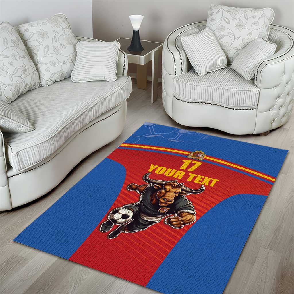 Custom Spain Football Go Champions Area Rug Sporty Style with Bull Mascot