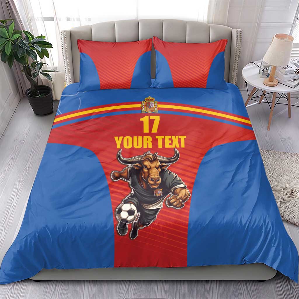 Custom Spain Football Go Champions Bedding Set Sporty Style with Bull Mascot