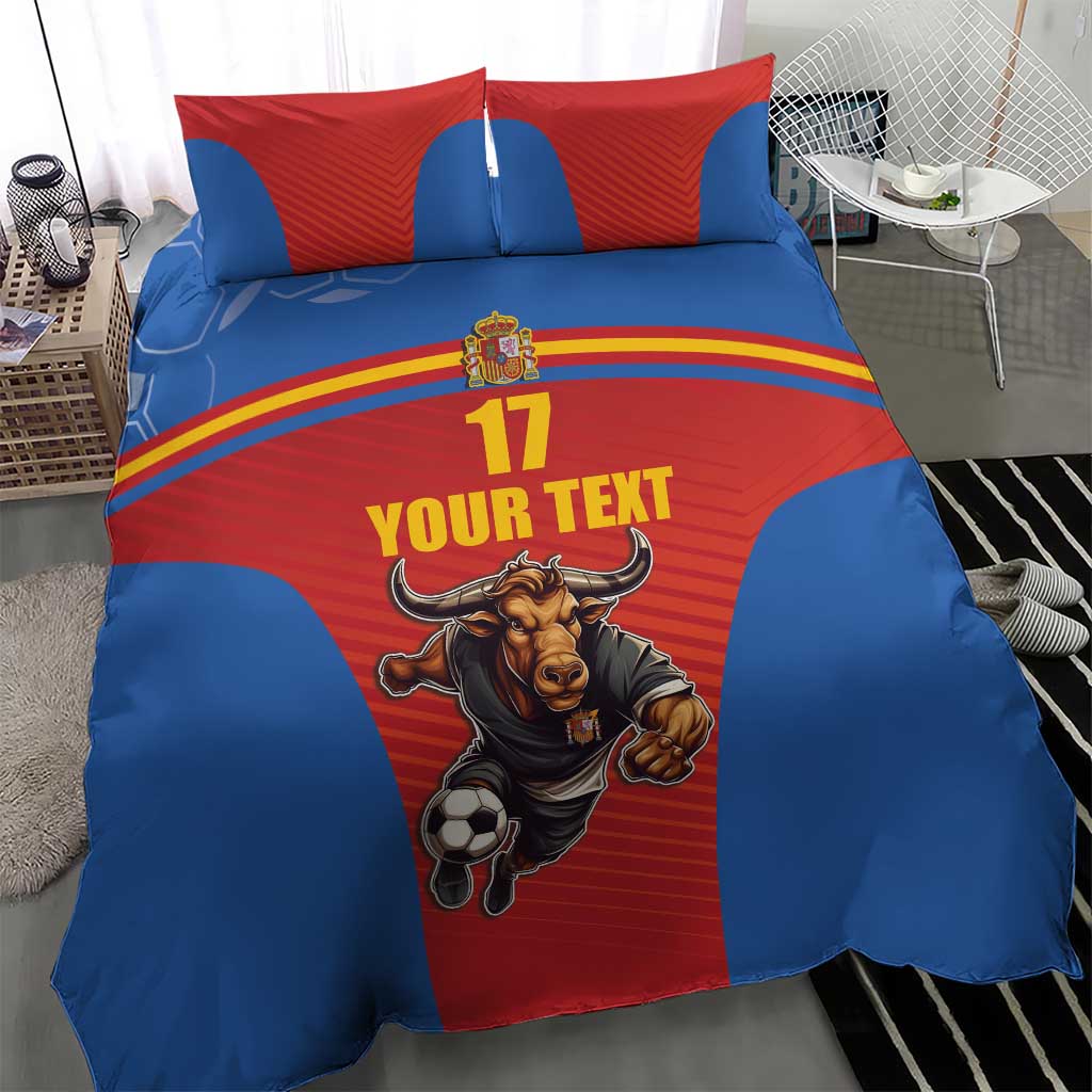 Custom Spain Football Go Champions Bedding Set Sporty Style with Bull Mascot