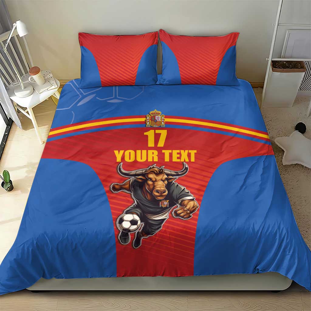 Custom Spain Football Go Champions Bedding Set Sporty Style with Bull Mascot