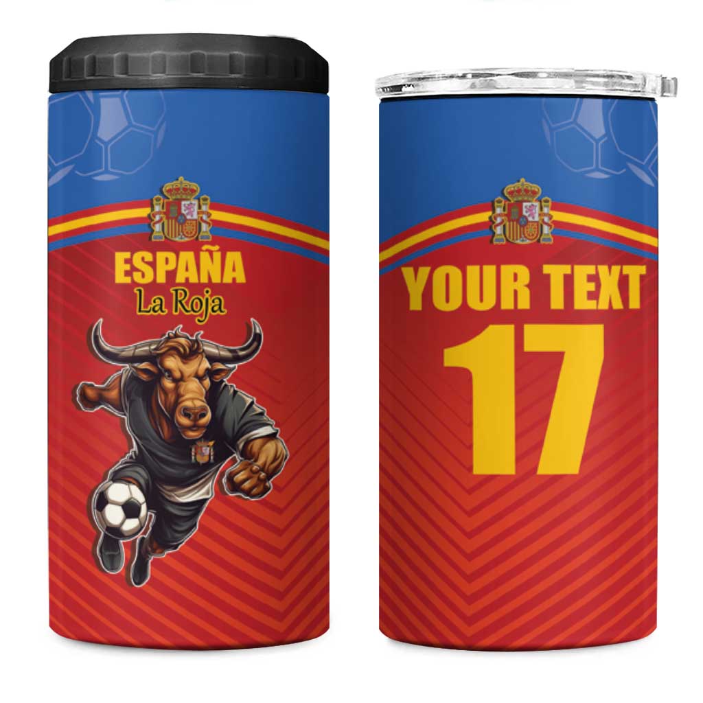 Custom Spain Football Go Champions 4 in 1 Can Cooler Tumbler Sporty Style with Bull Mascot