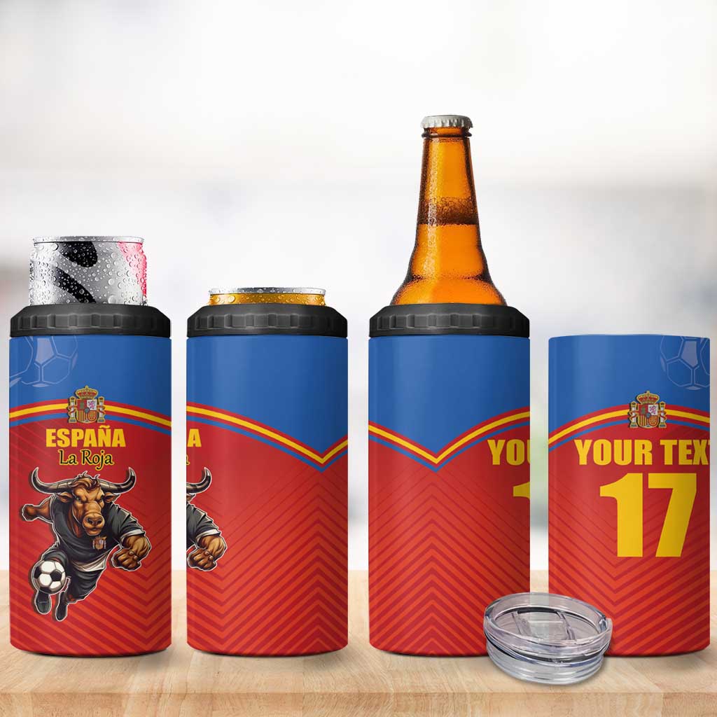 Custom Spain Football Go Champions 4 in 1 Can Cooler Tumbler Sporty Style with Bull Mascot