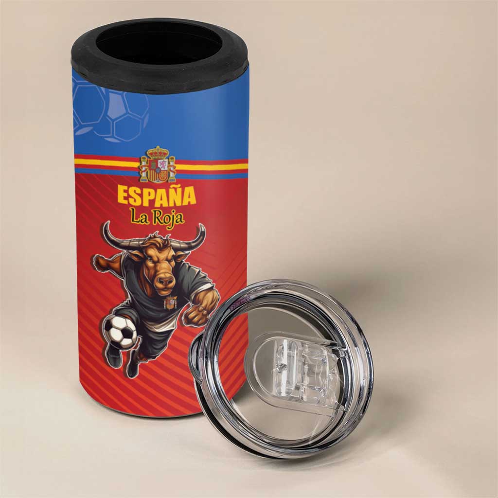 Custom Spain Football Go Champions 4 in 1 Can Cooler Tumbler Sporty Style with Bull Mascot