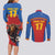 Custom Spain Football Go Champions Couples Matching Long Sleeve Bodycon Dress and Long Sleeve Button Shirt Sporty Style with Bull Mascot
