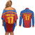 Custom Spain Football Go Champions Couples Matching Off Shoulder Short Dress and Long Sleeve Button Shirt Sporty Style with Bull Mascot