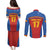 Custom Spain Football Go Champions Couples Matching Puletasi and Long Sleeve Button Shirt Sporty Style with Bull Mascot