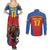 Custom Spain Football Go Champions Couples Matching Summer Maxi Dress and Long Sleeve Button Shirt Sporty Style with Bull Mascot