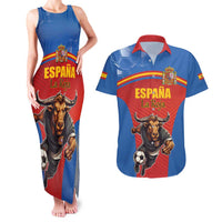 Custom Spain Football Go Champions Couples Matching Tank Maxi Dress and Hawaiian Shirt Sporty Style with Bull Mascot
