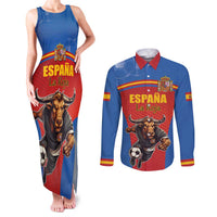 Custom Spain Football Go Champions Couples Matching Tank Maxi Dress and Long Sleeve Button Shirt Sporty Style with Bull Mascot