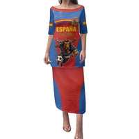 Custom Spain Football Go Champions Family Matching Puletasi and Hawaiian Shirt Sporty Style with Bull Mascot