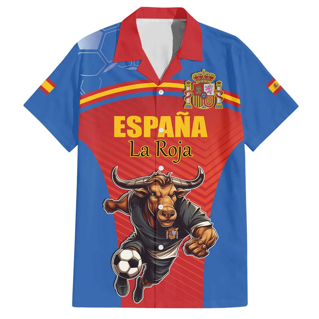 Custom Spain Football Go Champions Family Matching Short Sleeve Bodycon Dress and Hawaiian Shirt Sporty Style with Bull Mascot