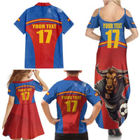 Custom Spain Football Go Champions Family Matching Summer Maxi Dress and Hawaiian Shirt Sporty Style with Bull Mascot