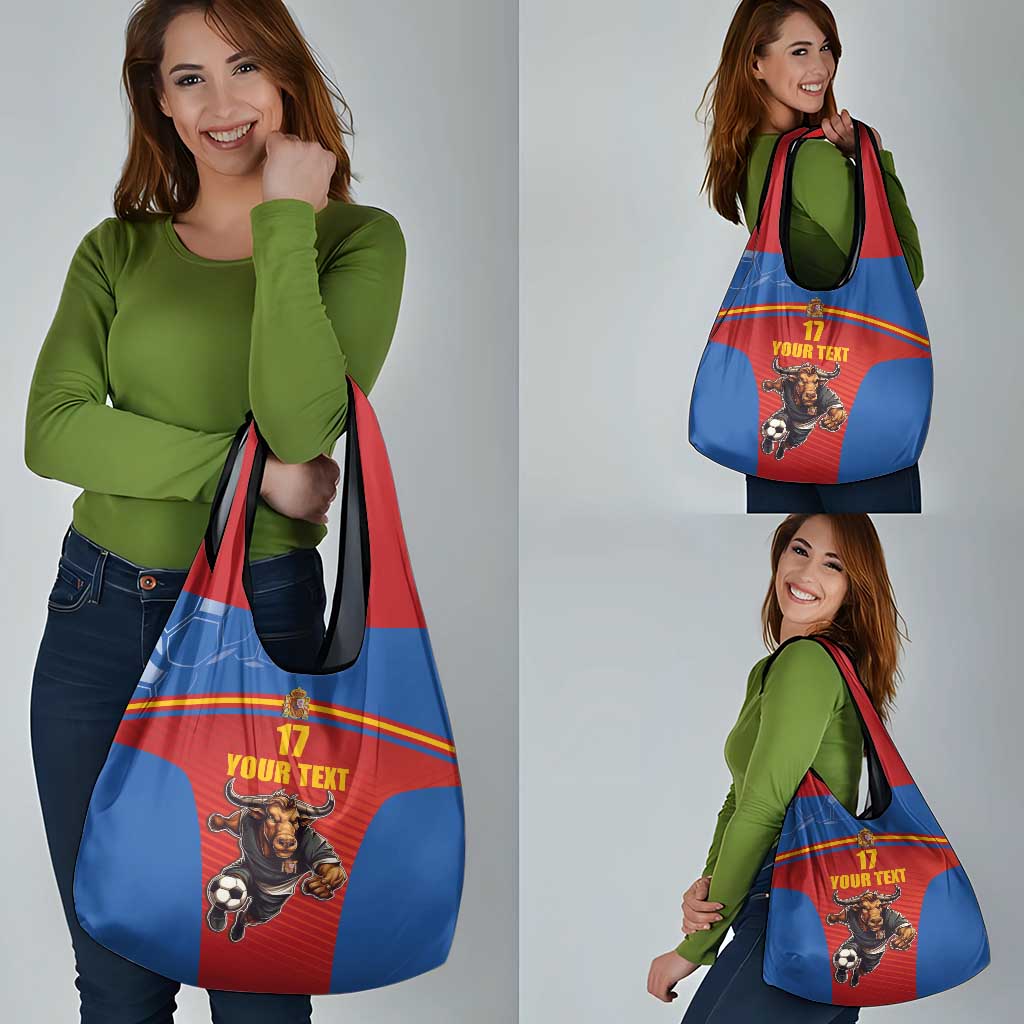Custom Spain Football Go Champions Grocery Bag Sporty Style with Bull Mascot