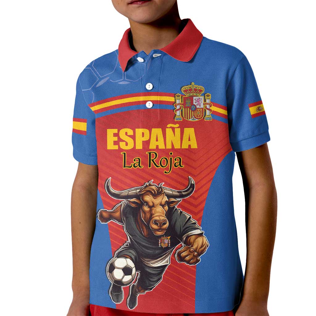 Custom Spain Football Go Champions Kid Polo Shirt Sporty Style with Bull Mascot