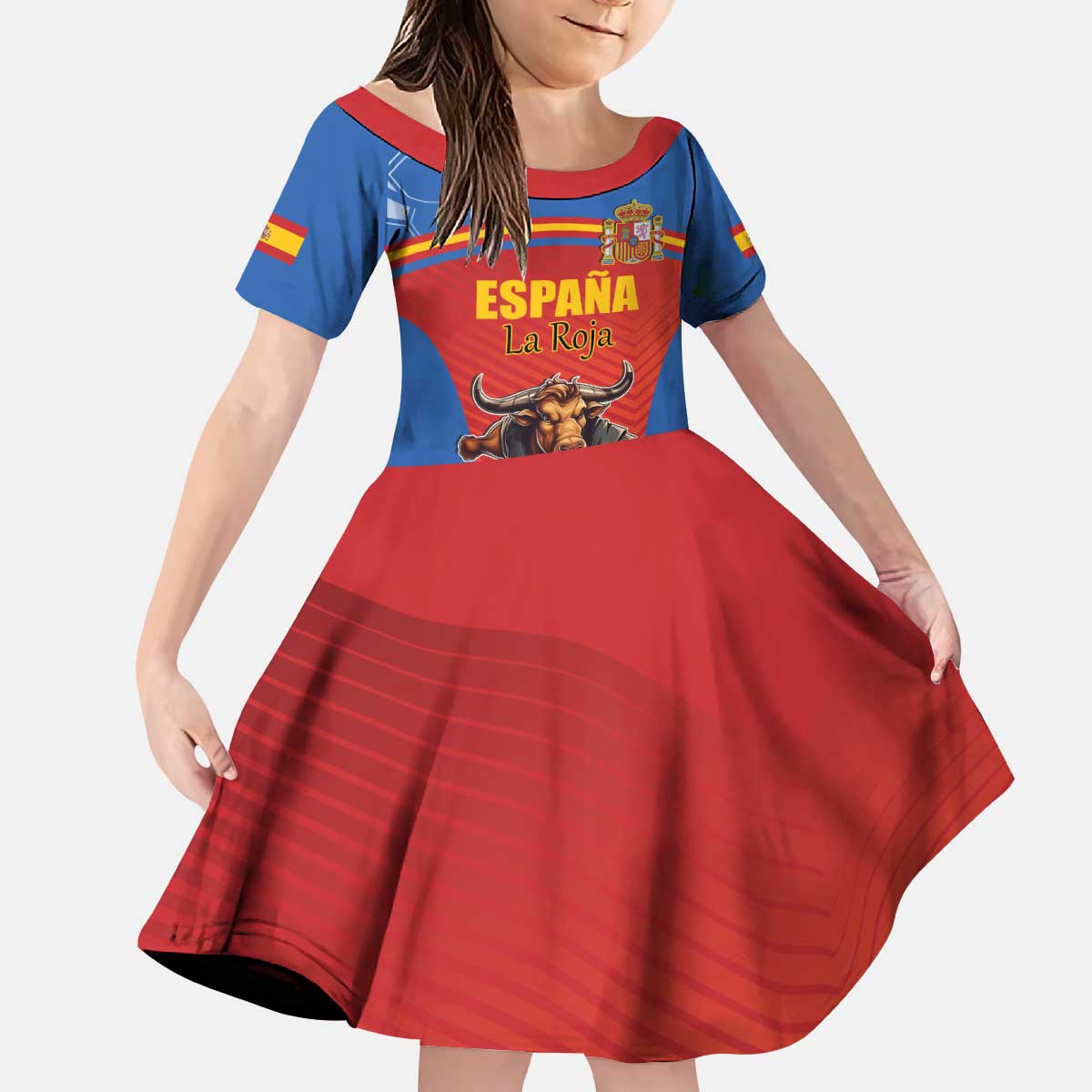 Custom Spain Football Go Champions Kid Short Sleeve Dress Sporty Style with Bull Mascot