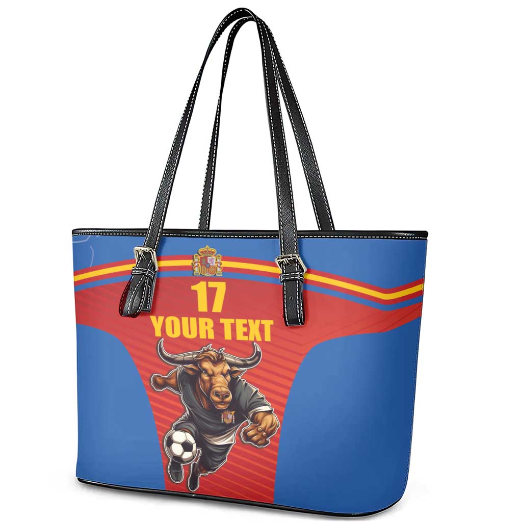 Custom Spain Football Go Champions Leather Tote Bag Sporty Style with Bull Mascot