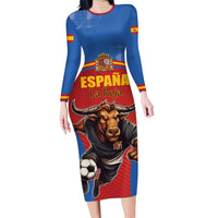 Custom Spain Football Go Champions Long Sleeve Bodycon Dress Sporty Style with Bull Mascot