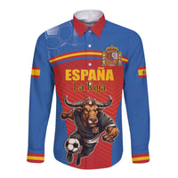Custom Spain Football Go Champions Long Sleeve Button Shirt Sporty Style with Bull Mascot