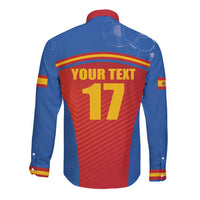 Custom Spain Football Go Champions Long Sleeve Button Shirt Sporty Style with Bull Mascot