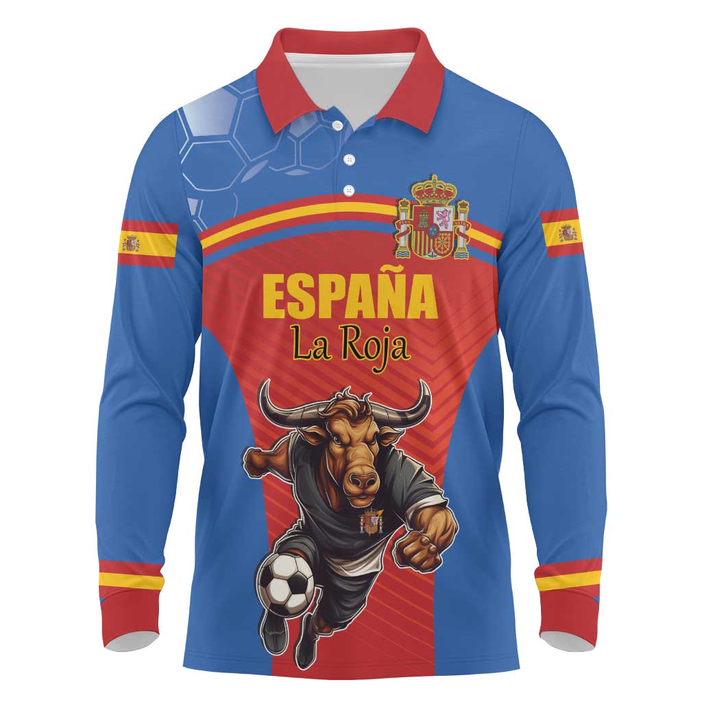 Custom Spain Football Go Champions Long Sleeve Polo Shirt Sporty Style with Bull Mascot
