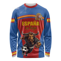 Custom Spain Football Go Champions Long Sleeve Shirt Sporty Style with Bull Mascot
