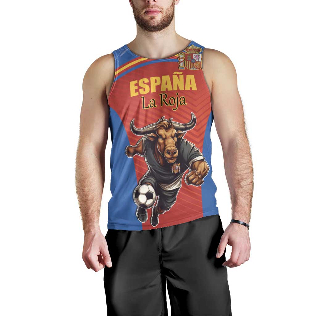 Custom Spain Football Go Champions Men Tank Top Sporty Style with Bull Mascot