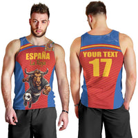 Custom Spain Football Go Champions Men Tank Top Sporty Style with Bull Mascot