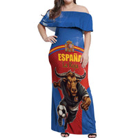 Custom Spain Football Go Champions Off Shoulder Maxi Dress Sporty Style with Bull Mascot