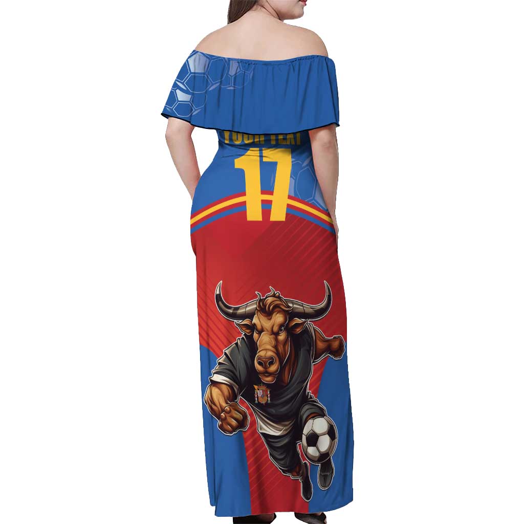 Custom Spain Football Go Champions Off Shoulder Maxi Dress Sporty Style with Bull Mascot