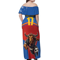 Custom Spain Football Go Champions Off Shoulder Maxi Dress Sporty Style with Bull Mascot