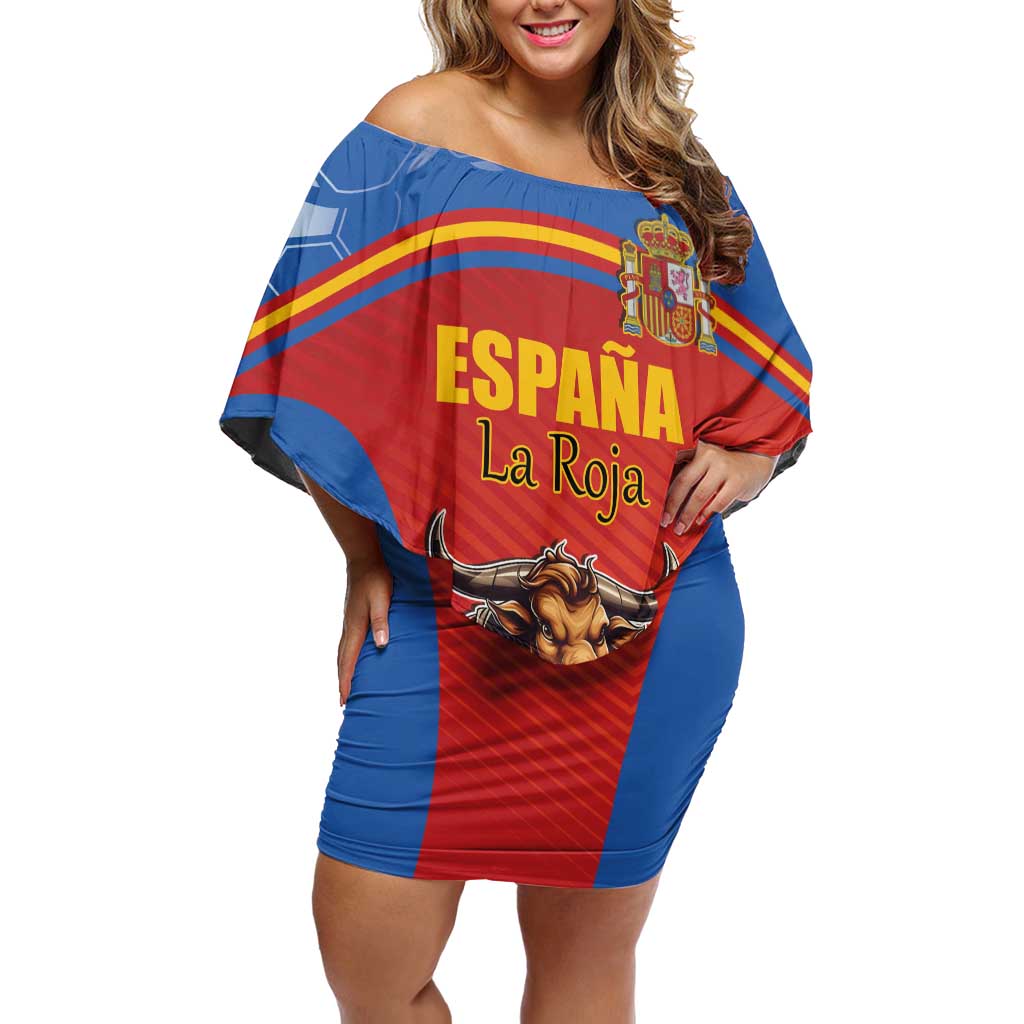 Custom Spain Football Go Champions Off Shoulder Short Dress Sporty Style with Bull Mascot