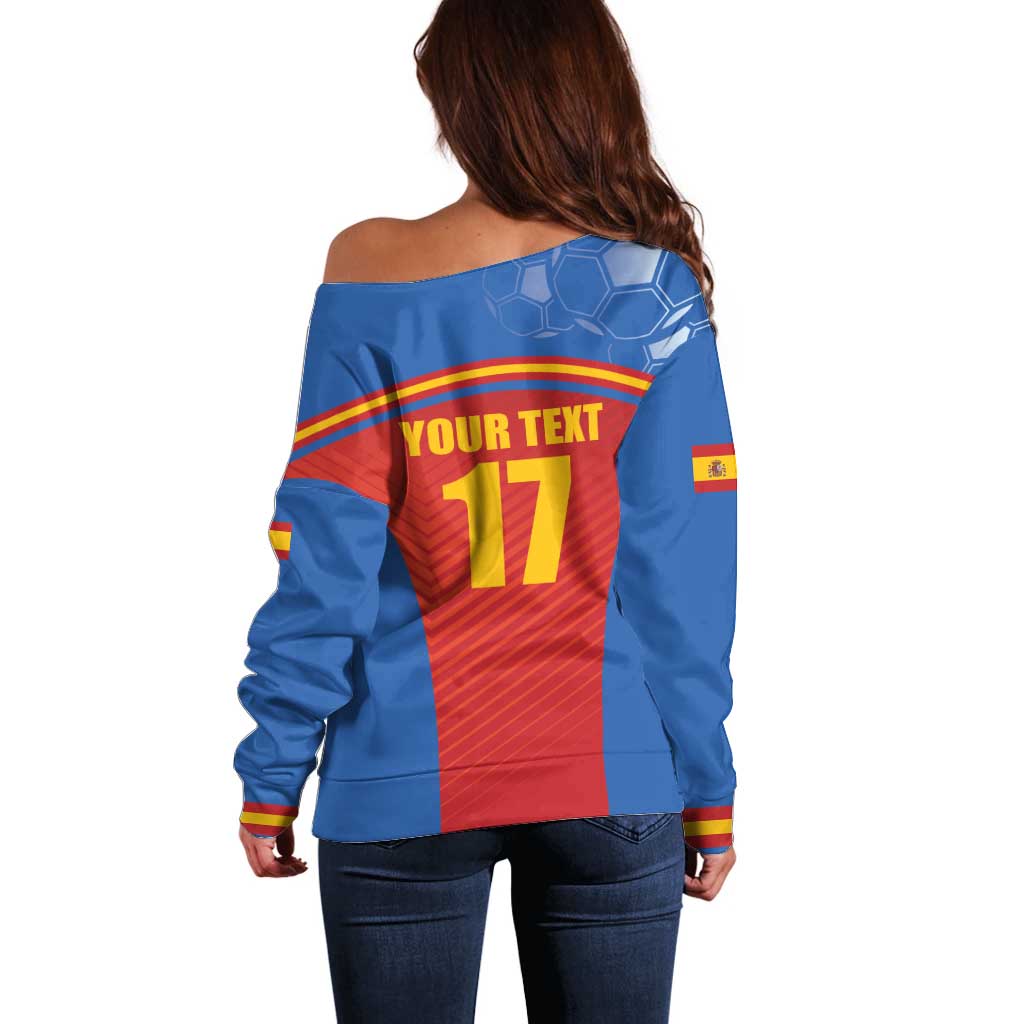 Custom Spain Football Go Champions Off Shoulder Sweater Sporty Style with Bull Mascot