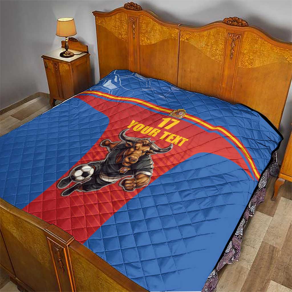 Custom Spain Football Go Champions Quilt Sporty Style with Bull Mascot