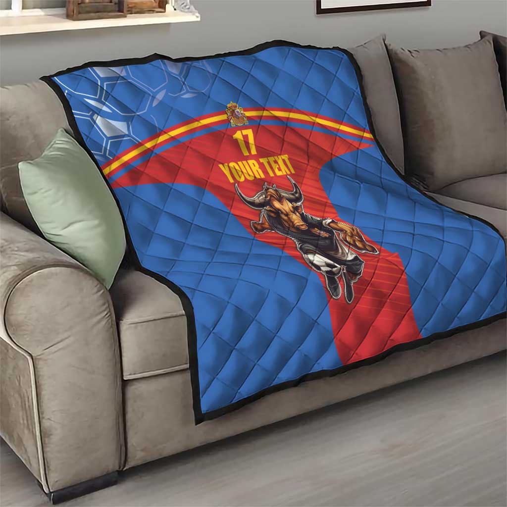 Custom Spain Football Go Champions Quilt Sporty Style with Bull Mascot
