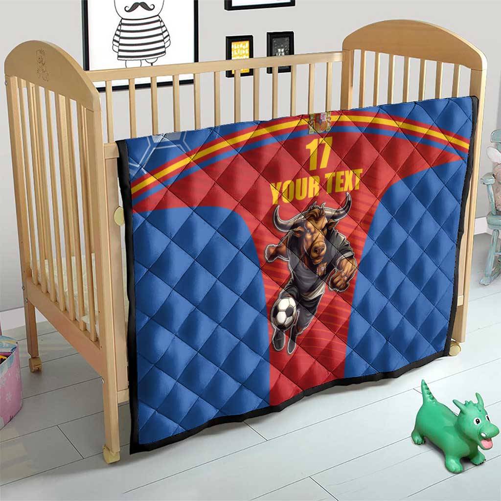 Custom Spain Football Go Champions Quilt Sporty Style with Bull Mascot