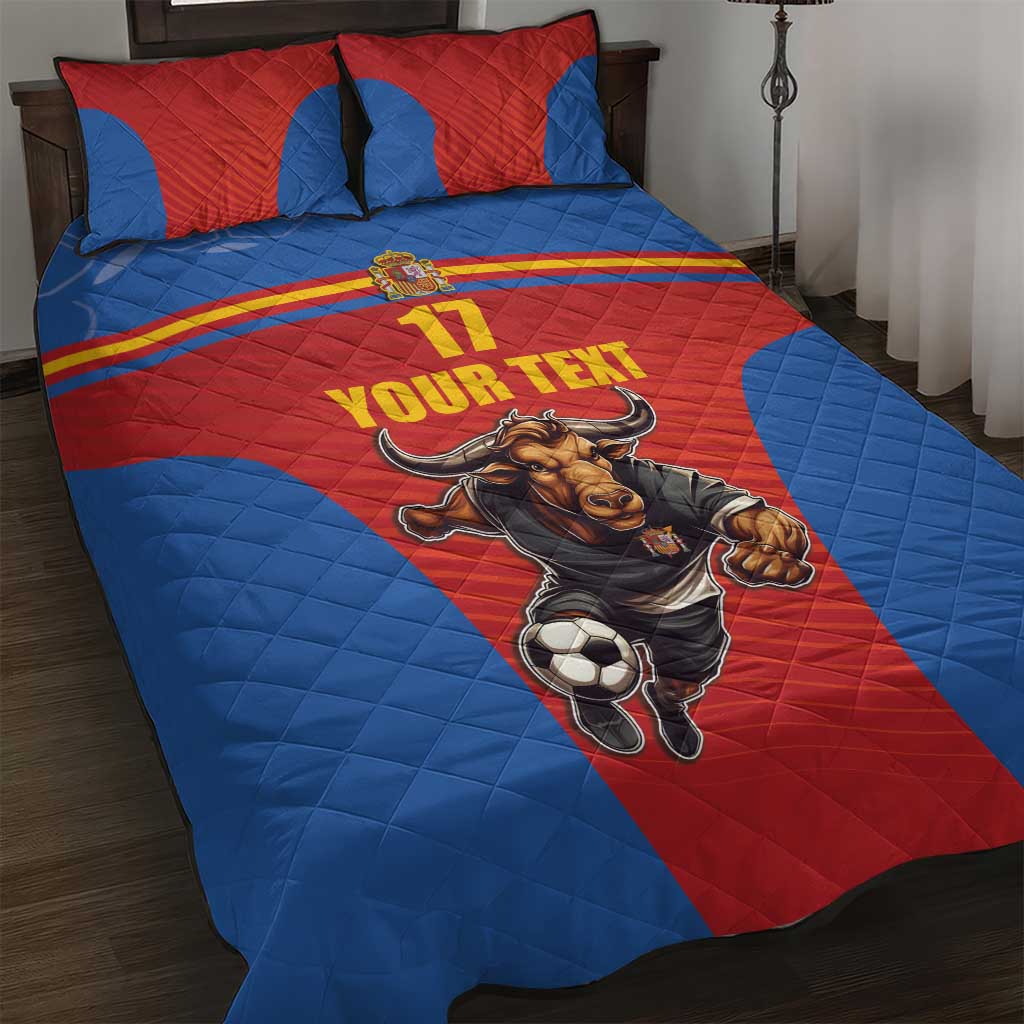 Custom Spain Football Go Champions Quilt Bed Set Sporty Style with Bull Mascot