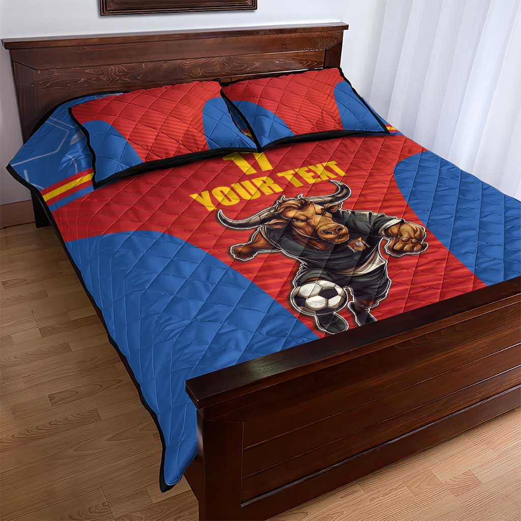 Custom Spain Football Go Champions Quilt Bed Set Sporty Style with Bull Mascot