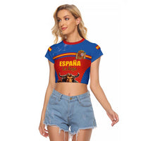 Custom Spain Football Go Champions Raglan Cropped T Shirt Sporty Style with Bull Mascot