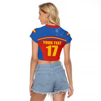 Custom Spain Football Go Champions Raglan Cropped T Shirt Sporty Style with Bull Mascot