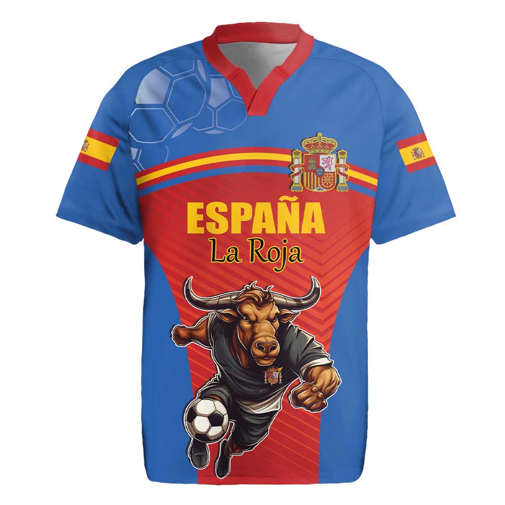 Custom Spain Football Go Champions Rugby Jersey Sporty Style with Bull Mascot