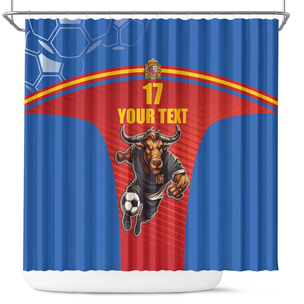 Custom Spain Football Go Champions Shower Curtain Sporty Style with Bull Mascot