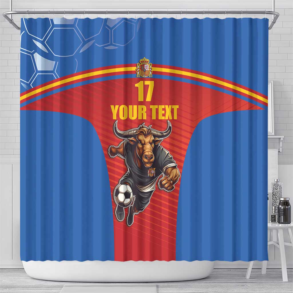Custom Spain Football Go Champions Shower Curtain Sporty Style with Bull Mascot