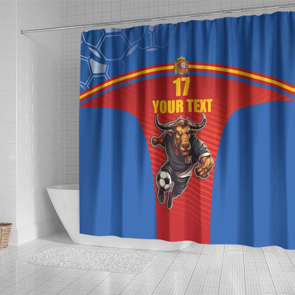 Custom Spain Football Go Champions Shower Curtain Sporty Style with Bull Mascot