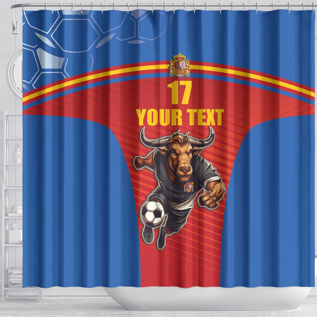 Custom Spain Football Go Champions Shower Curtain Sporty Style with Bull Mascot